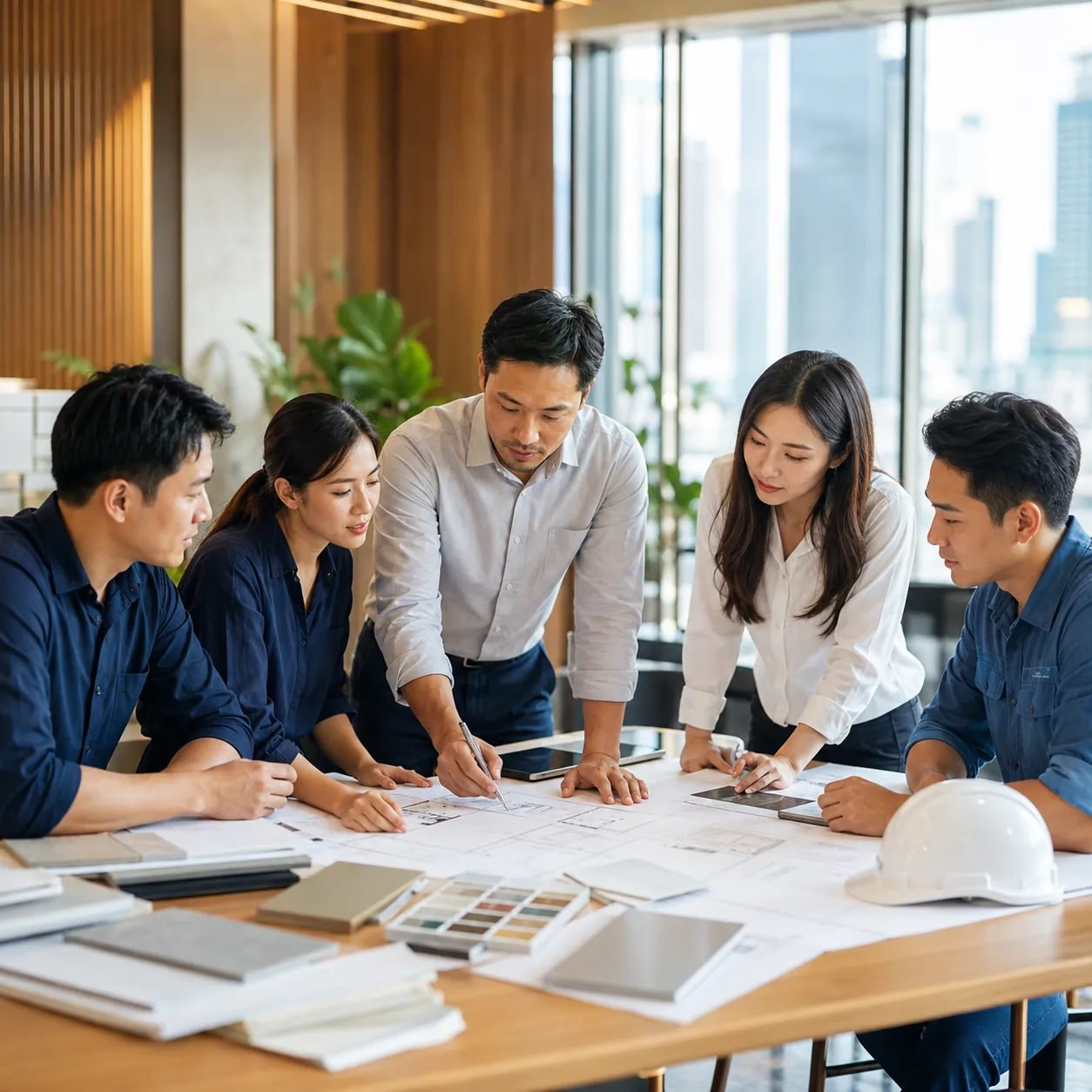 ทีมงานไทยของ MHC Group Products กำลังวางแผนโครงการผนังห้องน้ำสำเร็จรูป